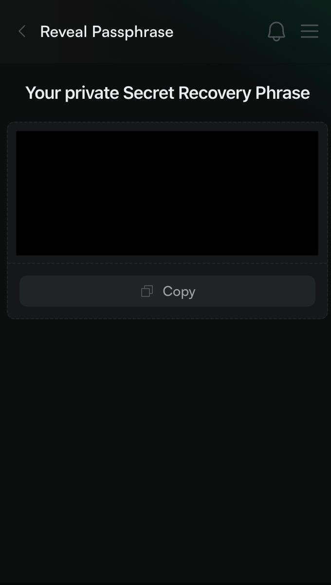 View your secret passphrase